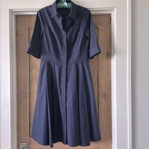 XANDER Midi Shirt Dress Womens 10 Navy/Maroon Pleated skirt Cotton Preppy Retro